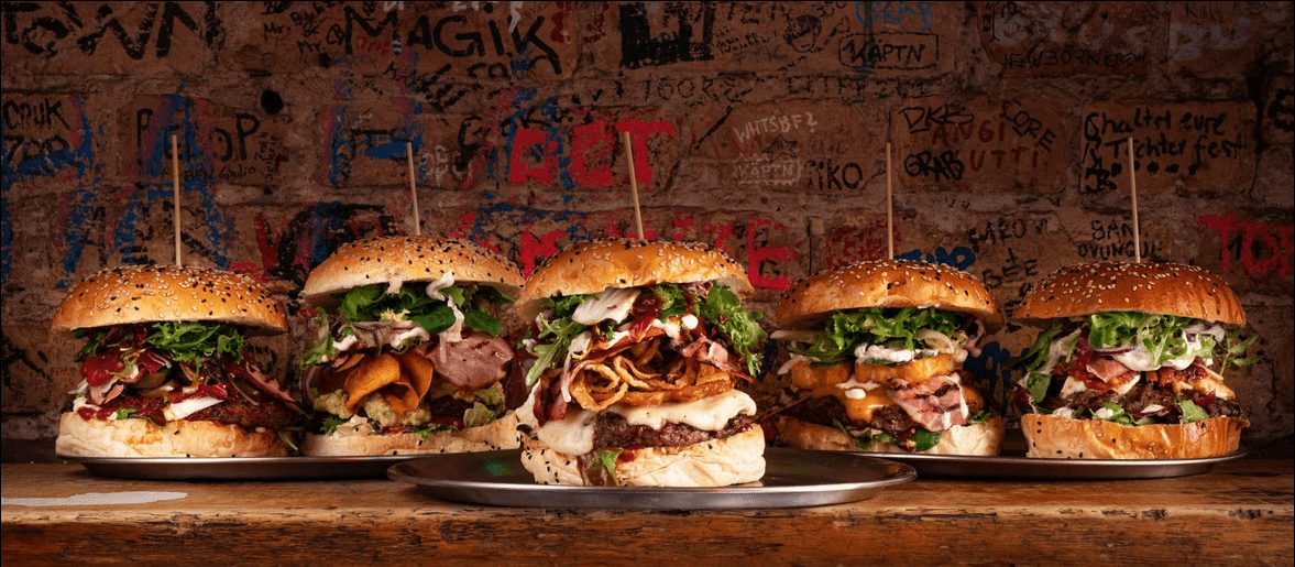 Food photograph by Fedor Vasilev burgers on a shelf