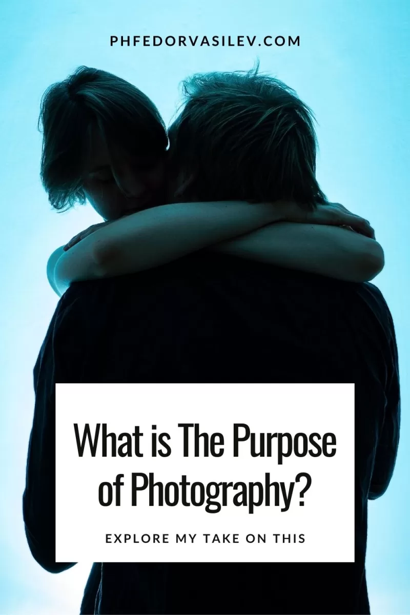 What is the purpose of photography: pinterest pin image showing a fine art photograph of a couple embracing
