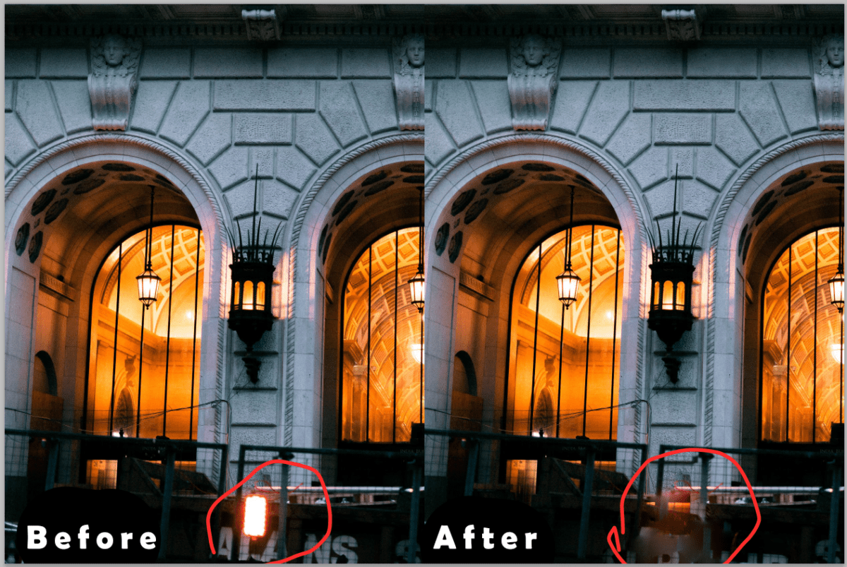 remove unwanted objects from a photo: spot removal brush photoshop