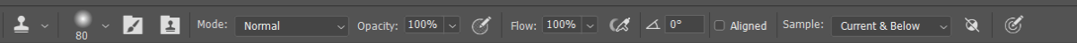 Settings for the stamp tool in photoshop