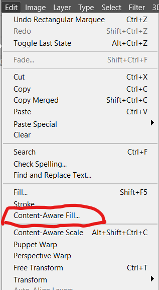 Content aware fill tool in photoshop to remove unwanted objects from a photo