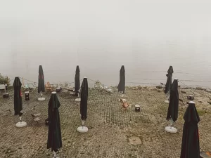 take photos with a phone: a shot of umbrellas on a shore