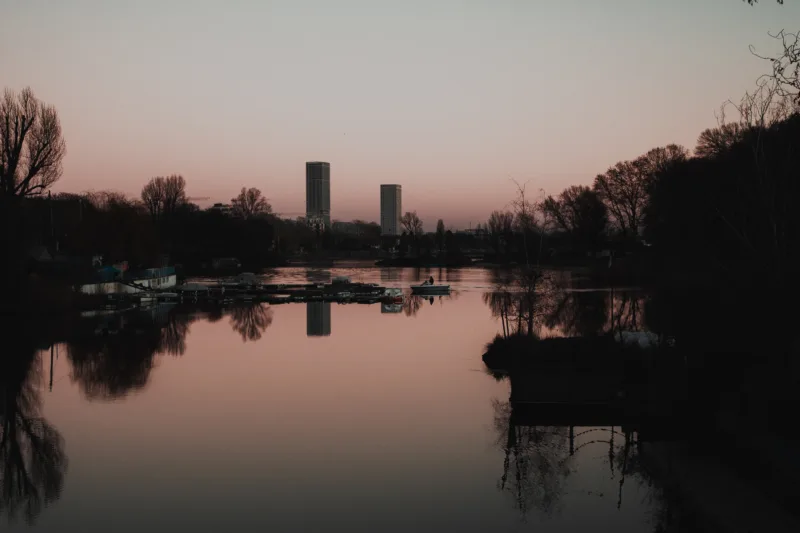 Alte Donau view after sunset. Photography locations in vienna
