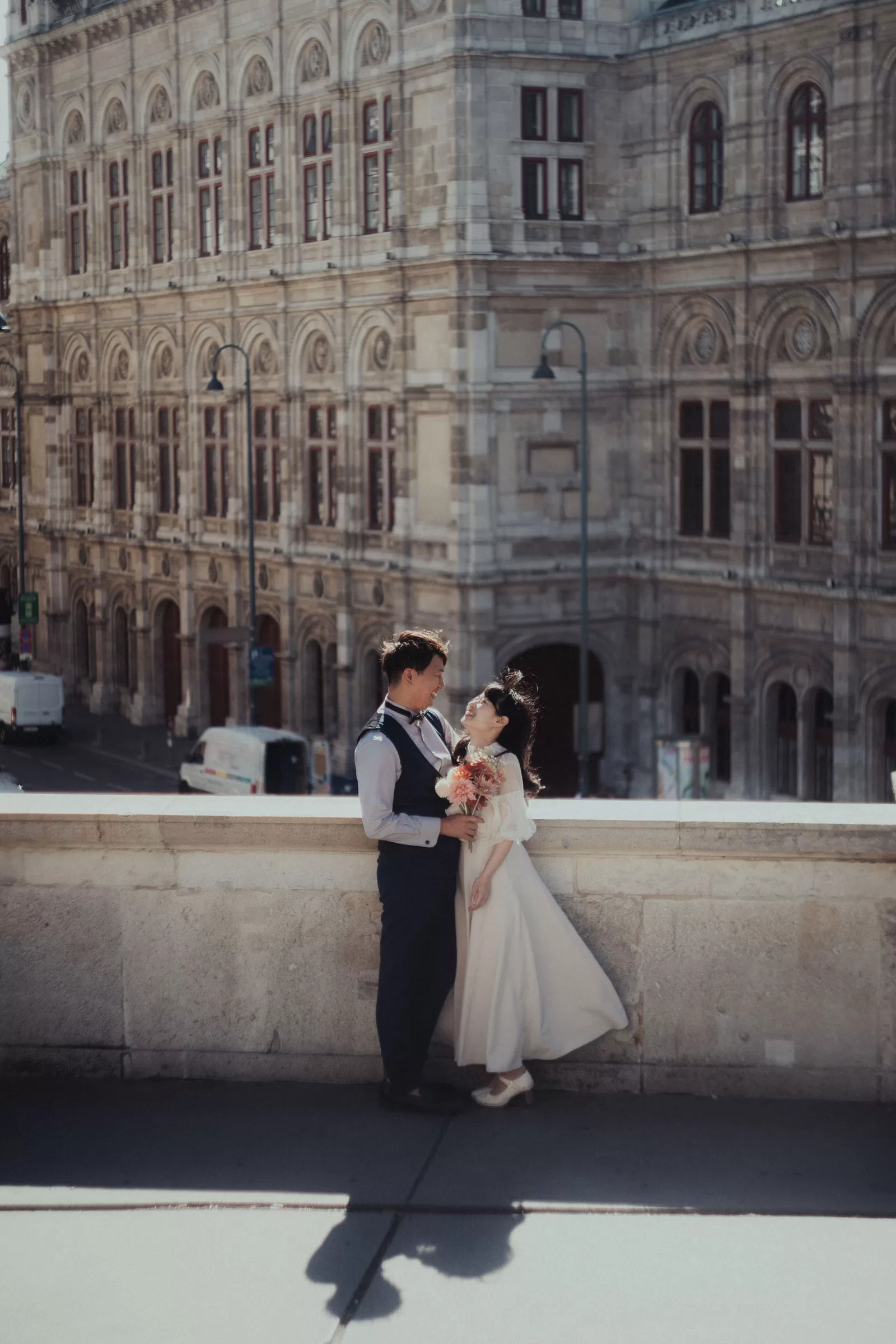 Couple standing on Albertina terrace in Vienna