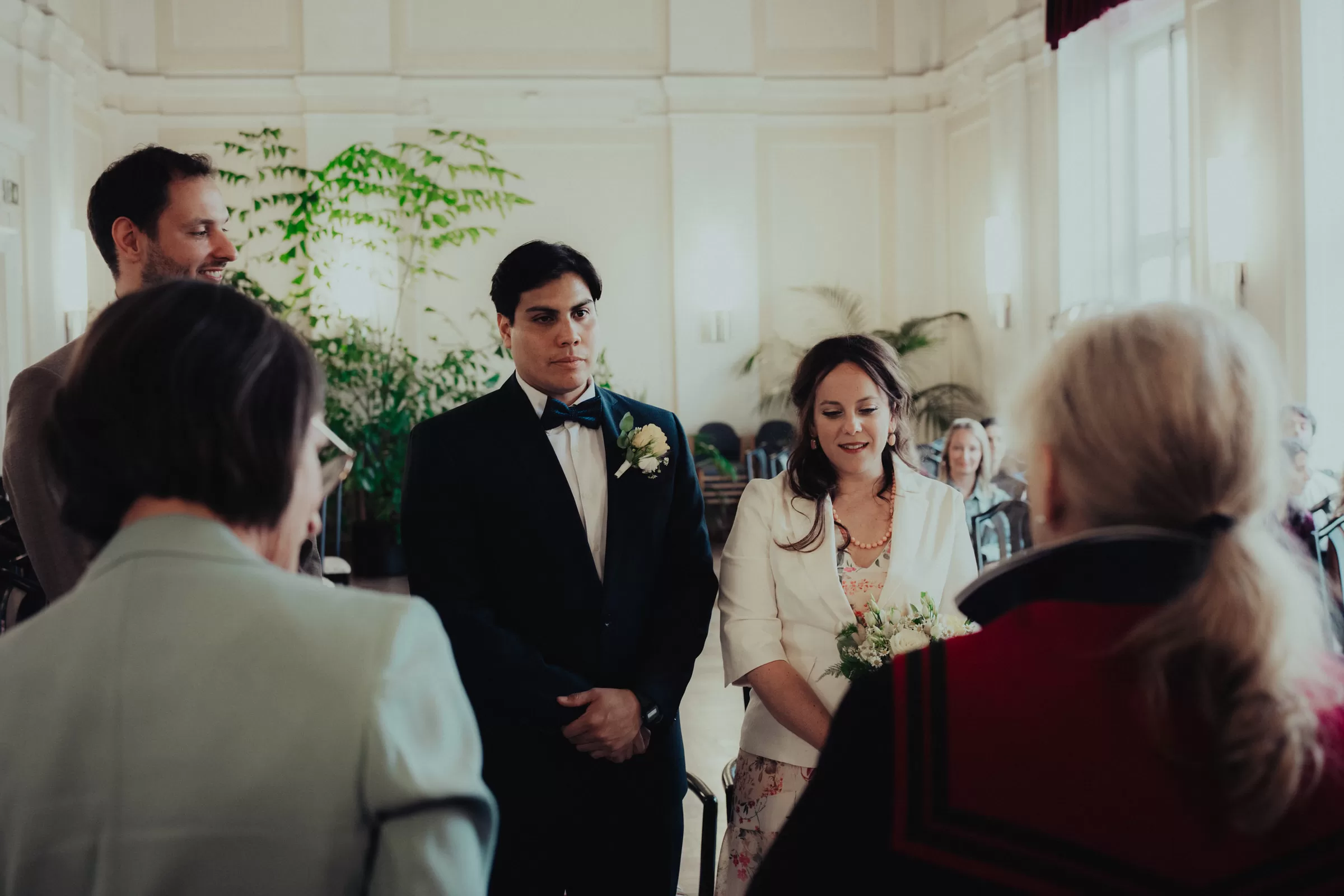 Bride and groom at their wedding ceremony at a registry office in vienna