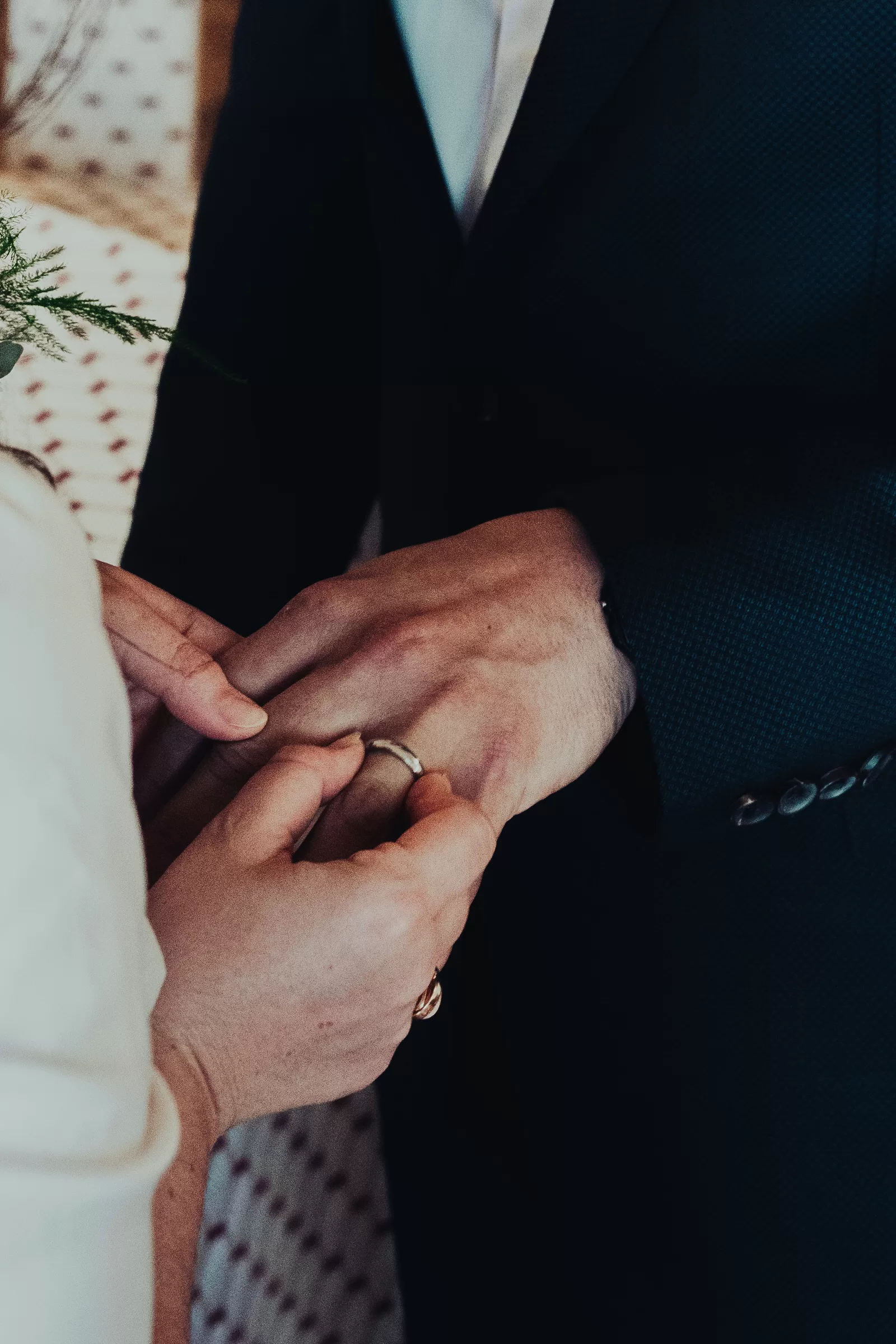 Closeup of exchanging rings on a wedding ceremony