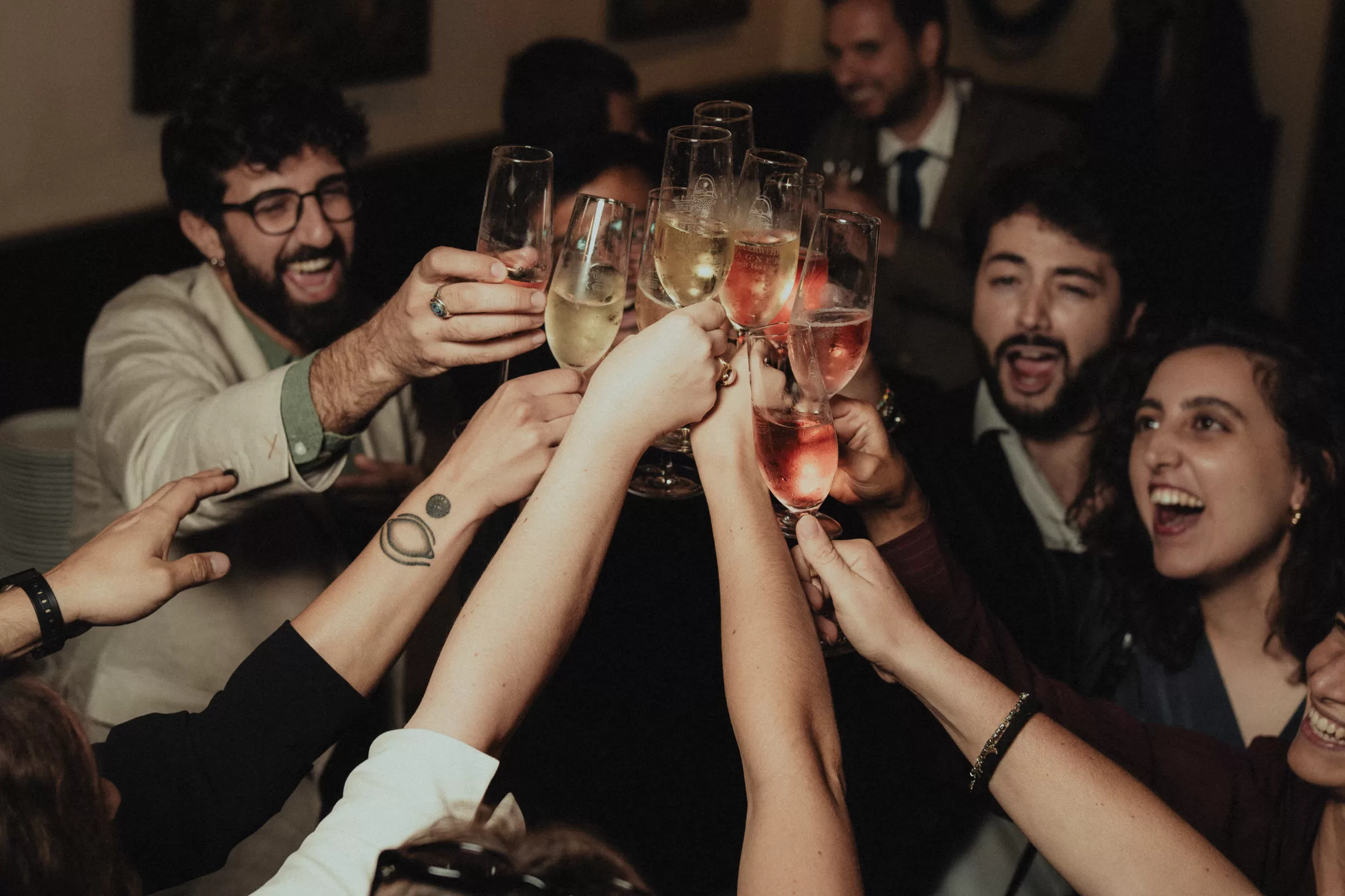 Guests raising glasses on a wedding in vienna