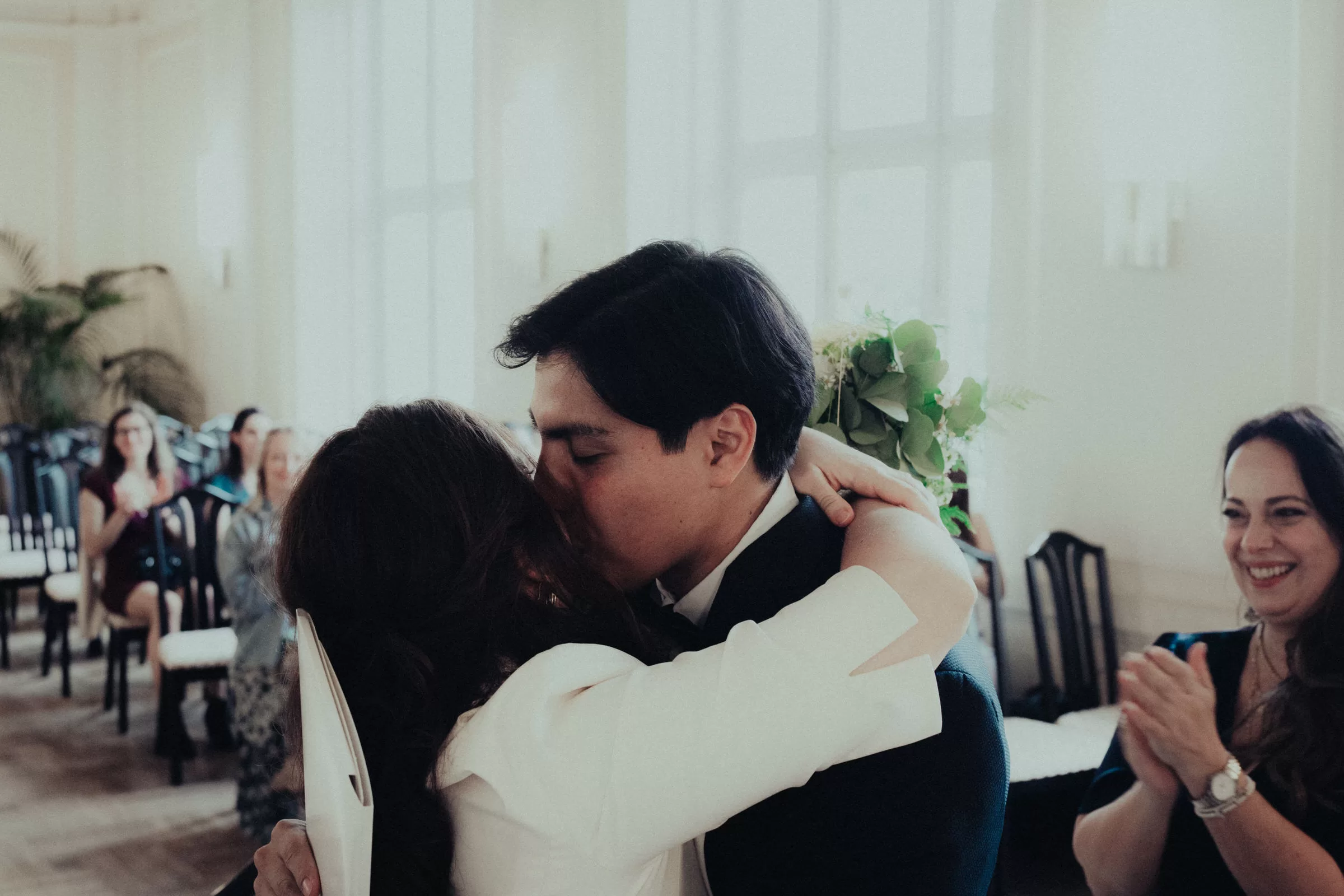 Couple kissing in a registry office in 16th district of vienna
