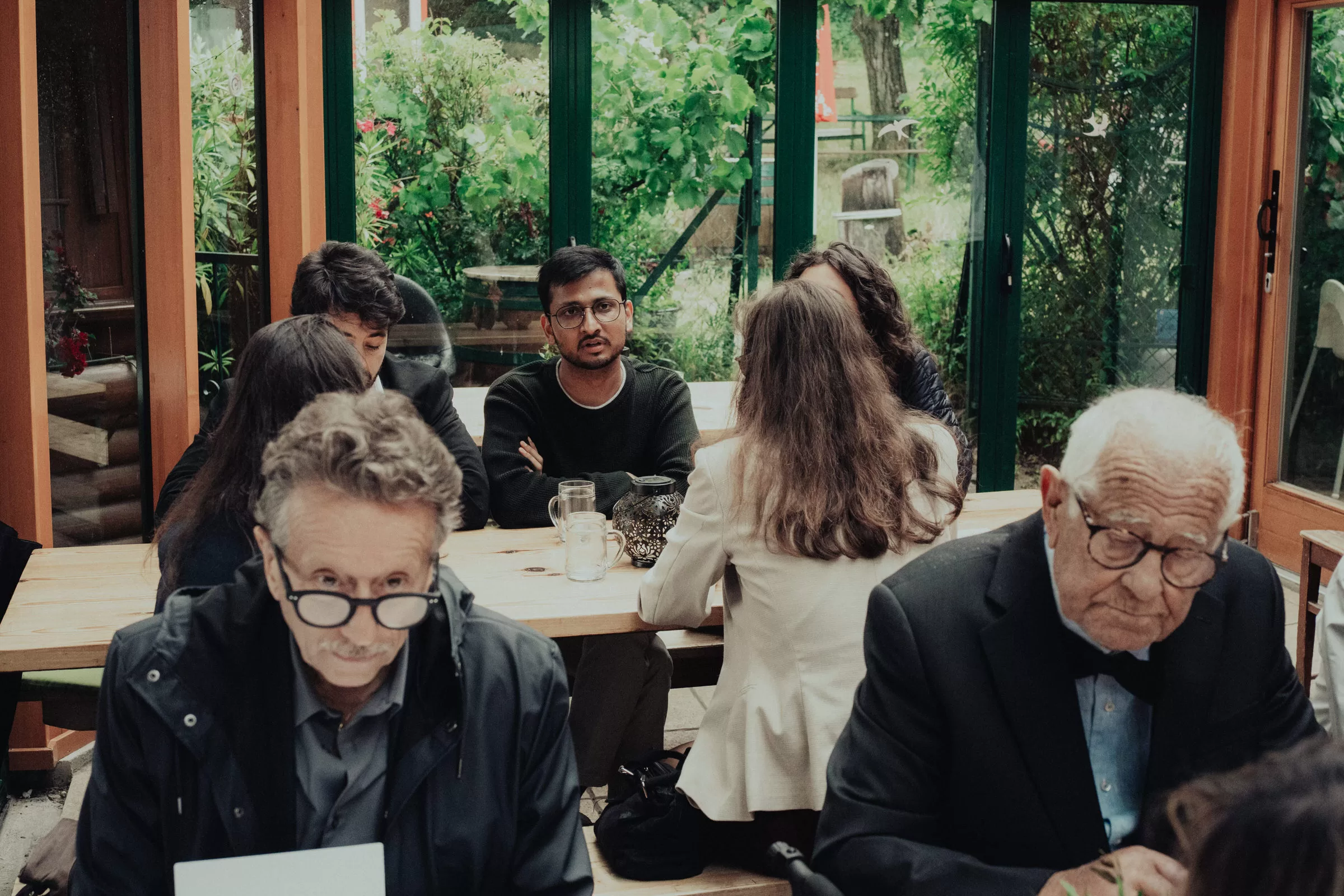 Guests at a wedding reception at a heuriger