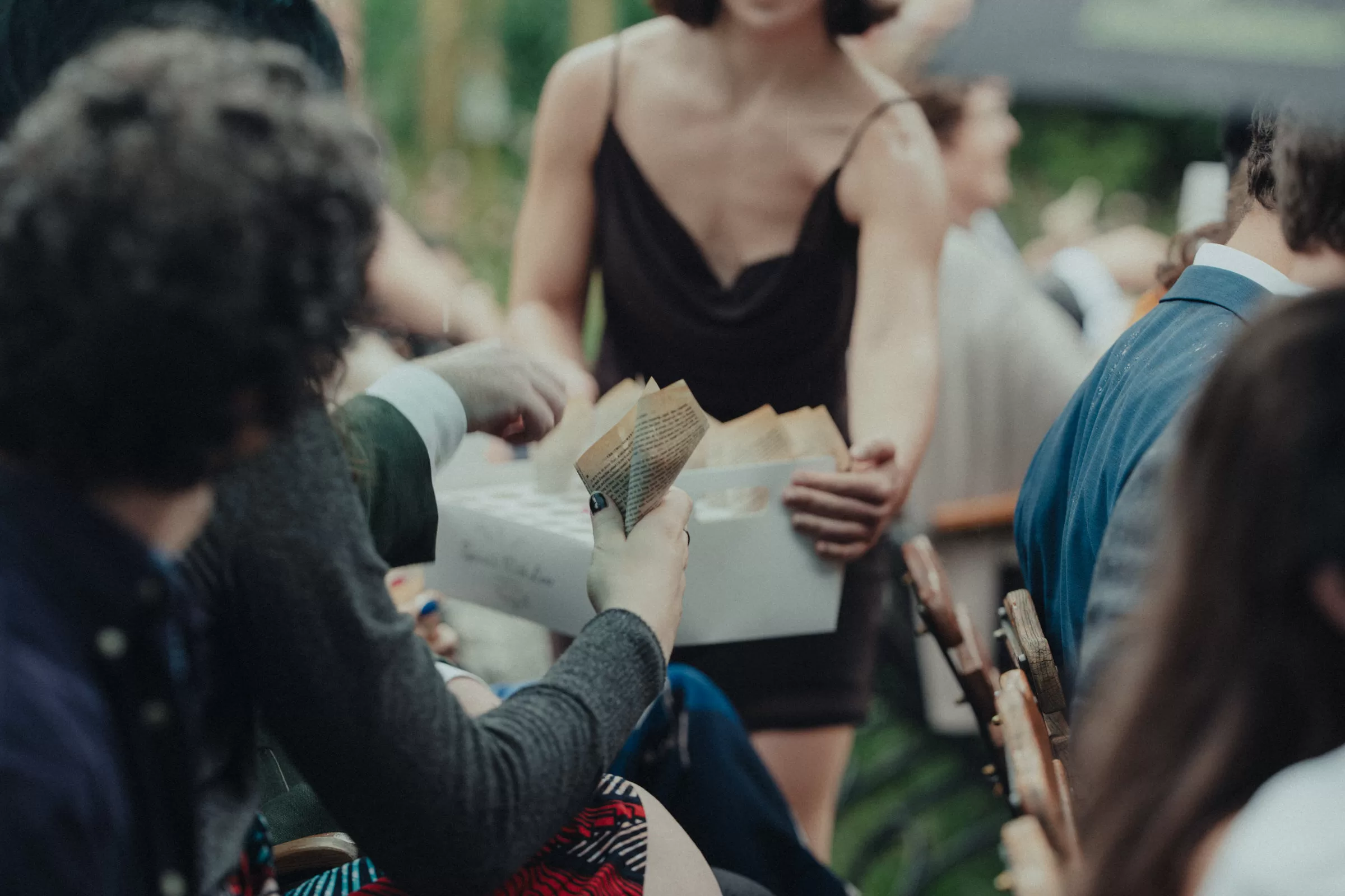 People taking flowers  for the main moment of a wedding ceremony