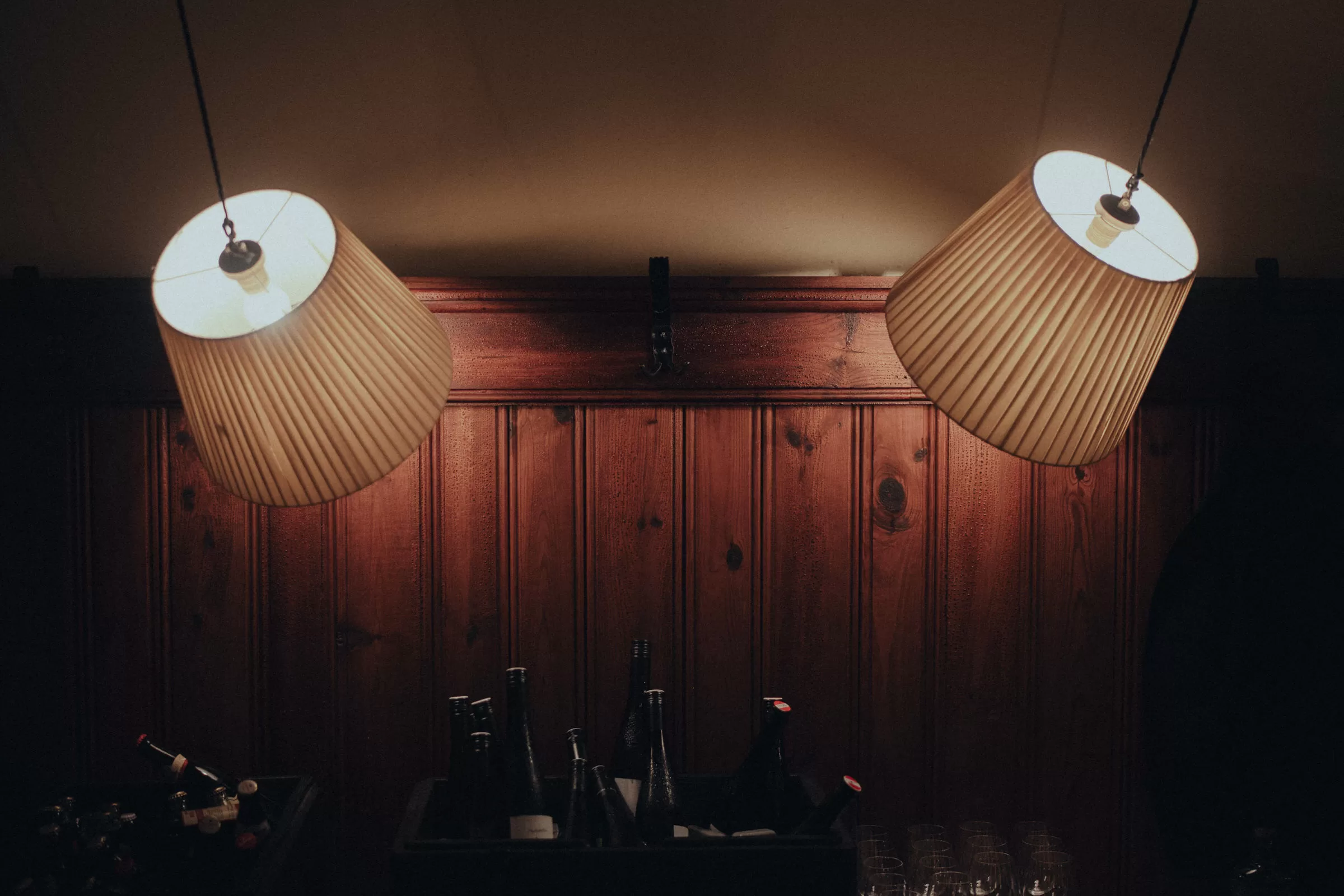 Detail shot of wine bottles in a heuriger in Grinzing
