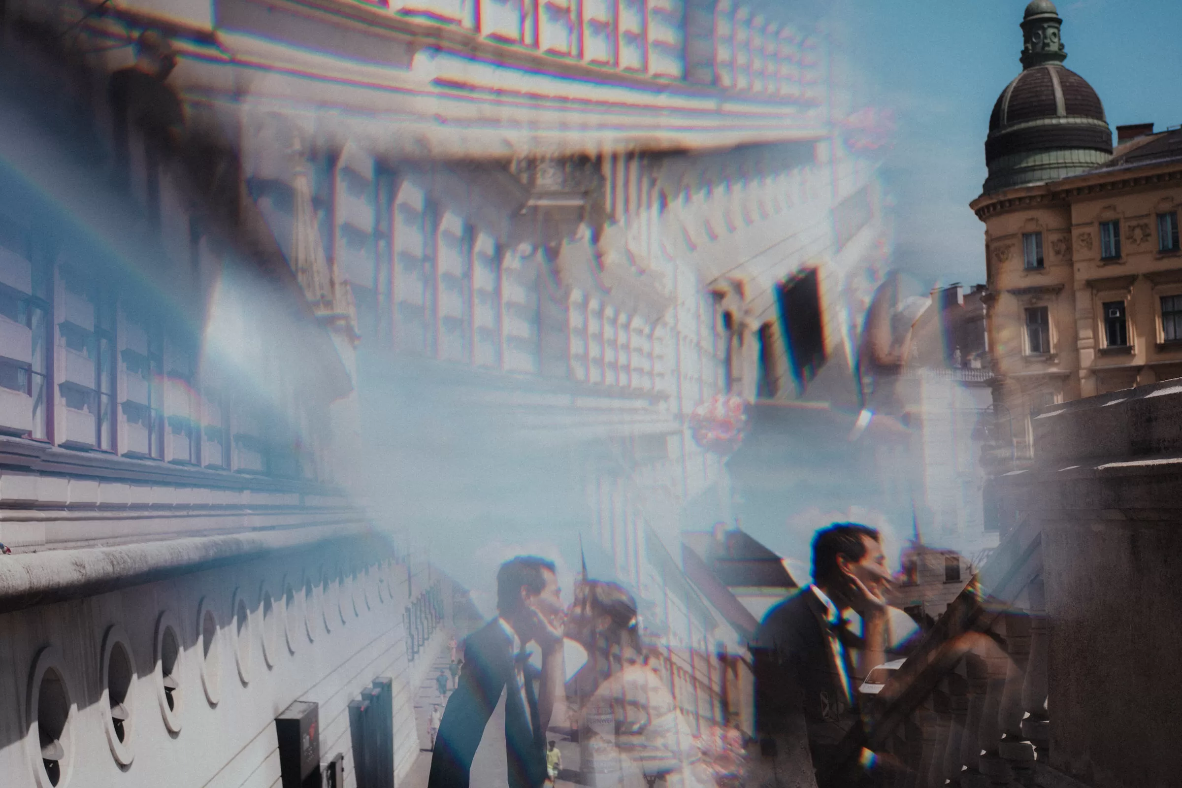 Abstract photo of a couple kissing on albertina terrace